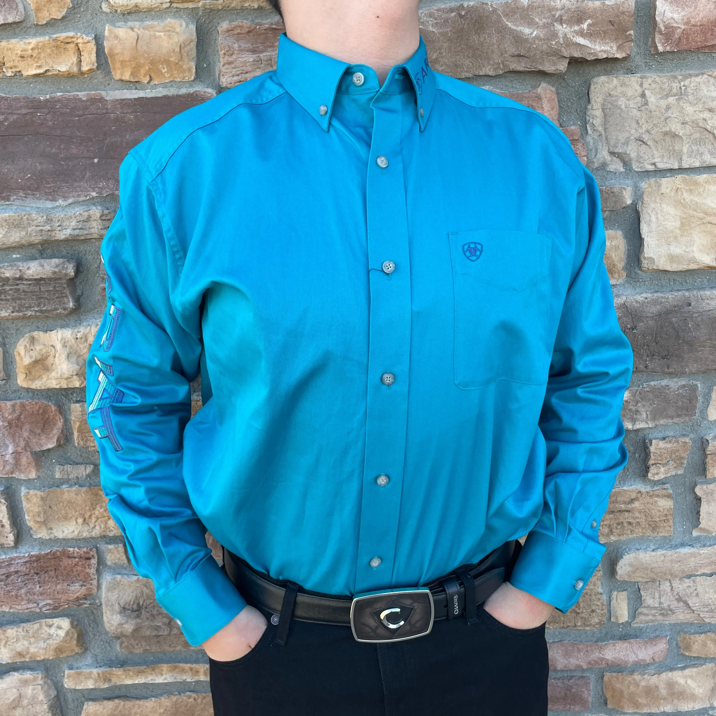 Men’s Ariat Enamel Blue Team Logo Twill Classic Fit Shirt