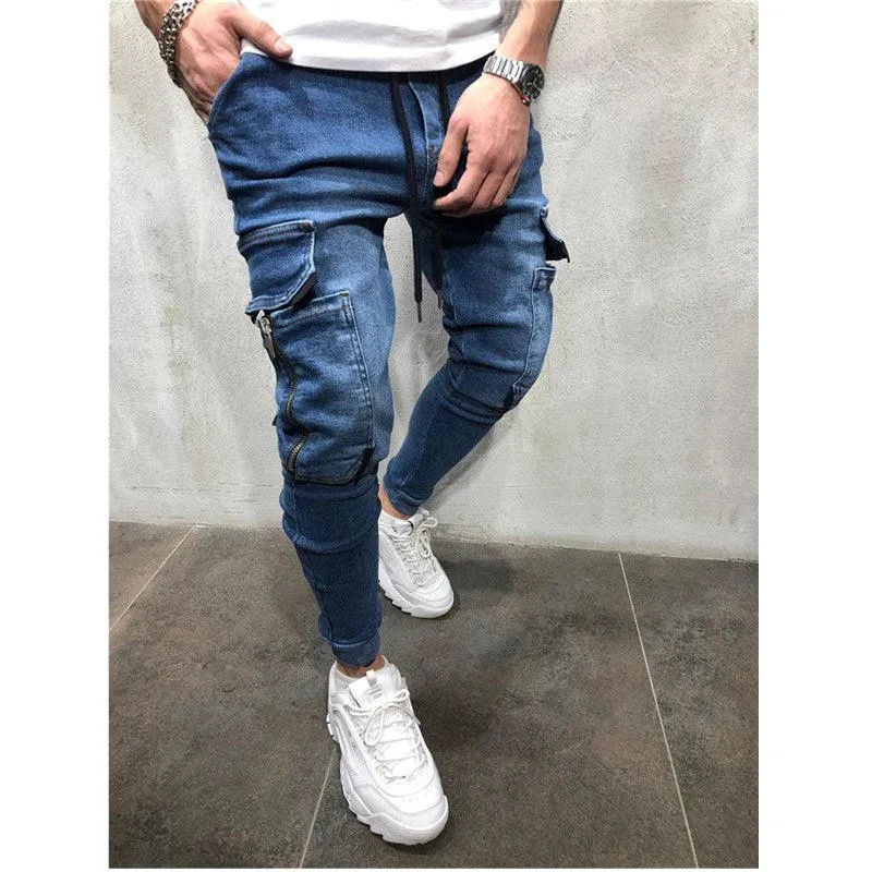 Mens Blue Moto Skinny  Elastic Denim Pants