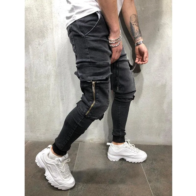 Mens Blue Moto Skinny  Elastic Denim Pants