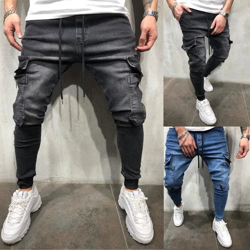 Mens Blue Moto Skinny  Elastic Denim Pants