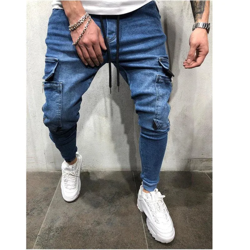 Mens Blue Moto Skinny  Elastic Denim Pants