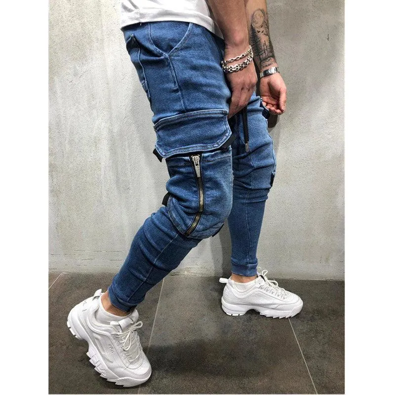 Mens Blue Moto Skinny  Elastic Denim Pants