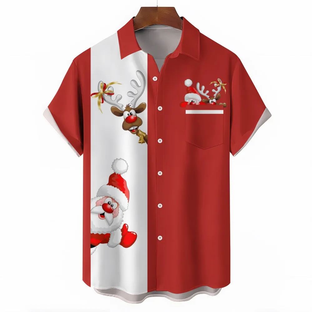 Men's Casual Christmas Printed Short Sleeve Shirt 2309000309