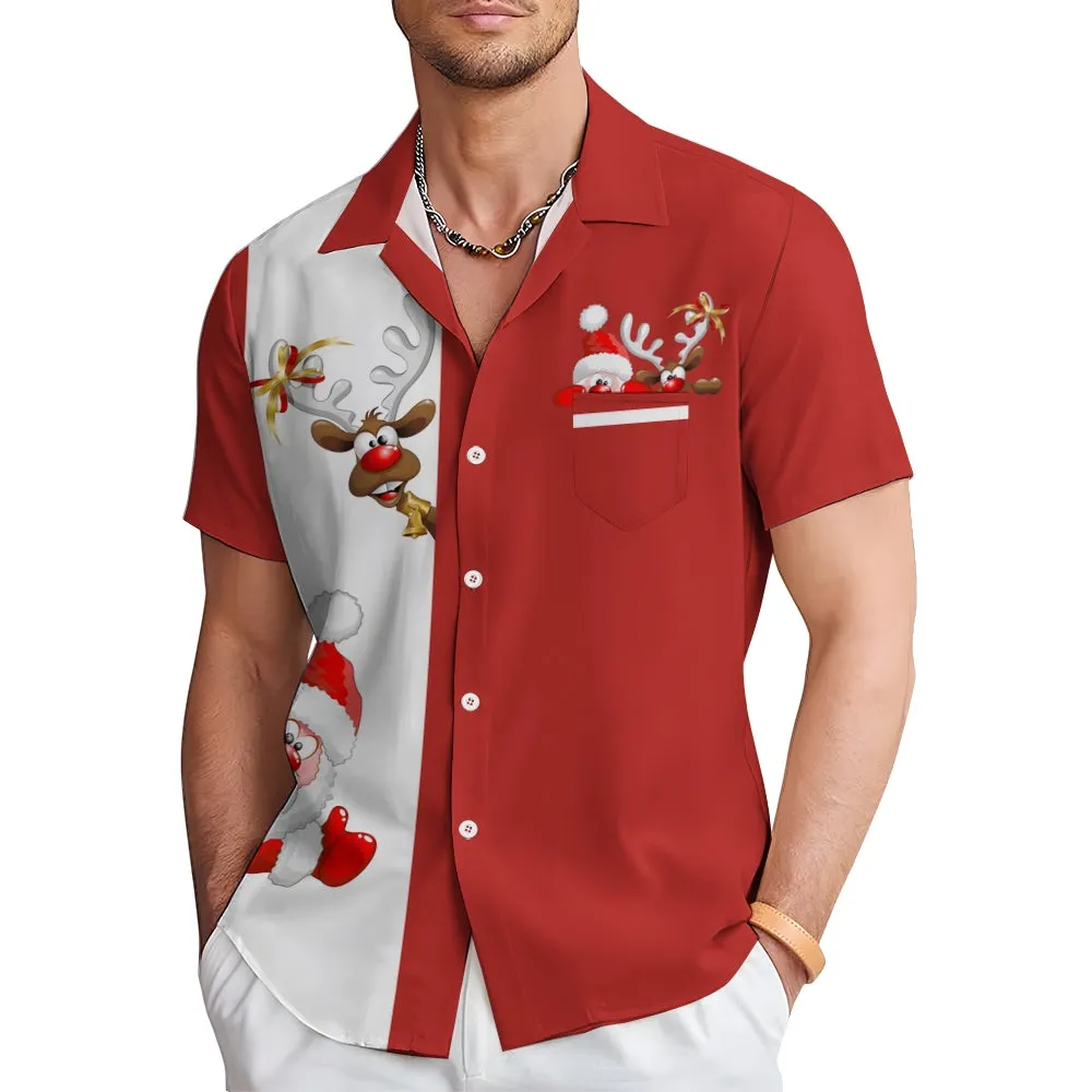 Men's Casual Christmas Printed Short Sleeve Shirt 2309000309