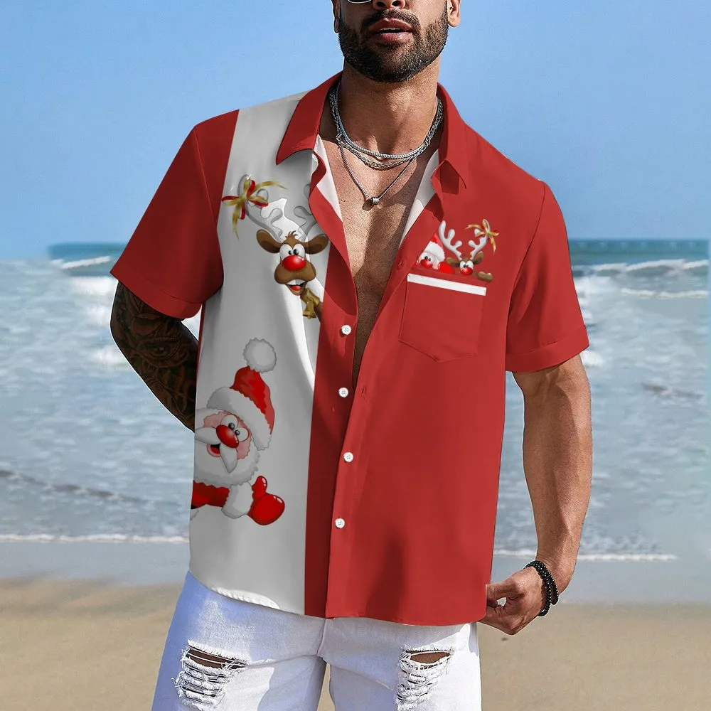Men's Casual Christmas Printed Short Sleeve Shirt 2309000309