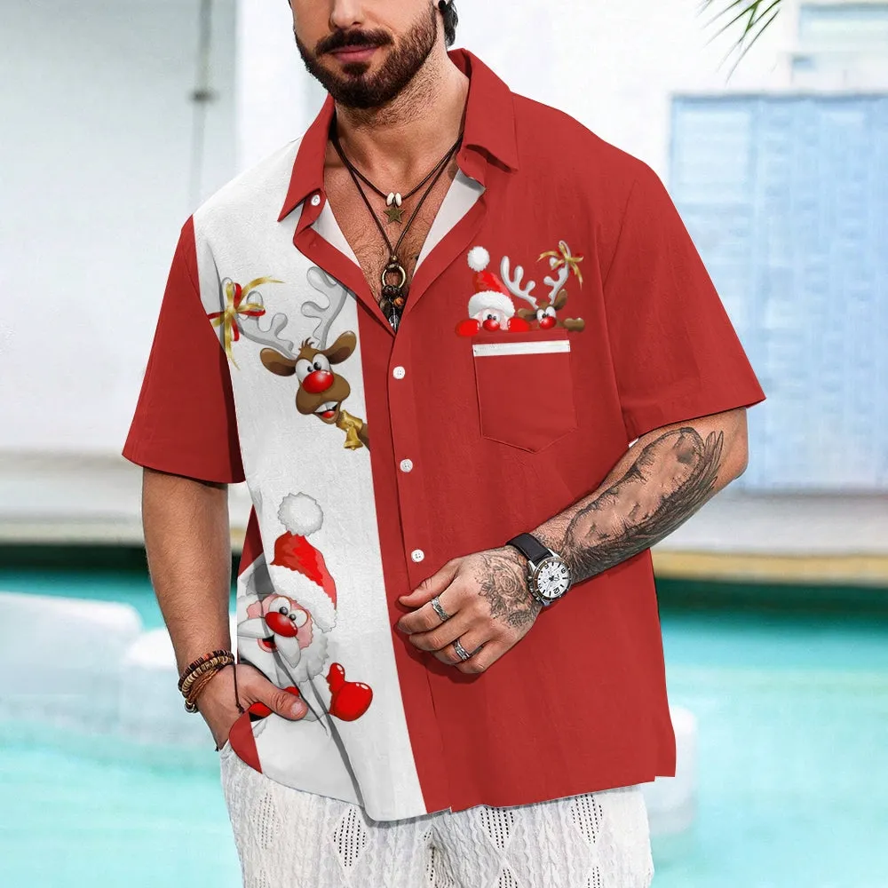Men's Casual Christmas Printed Short Sleeve Shirt 2309000309