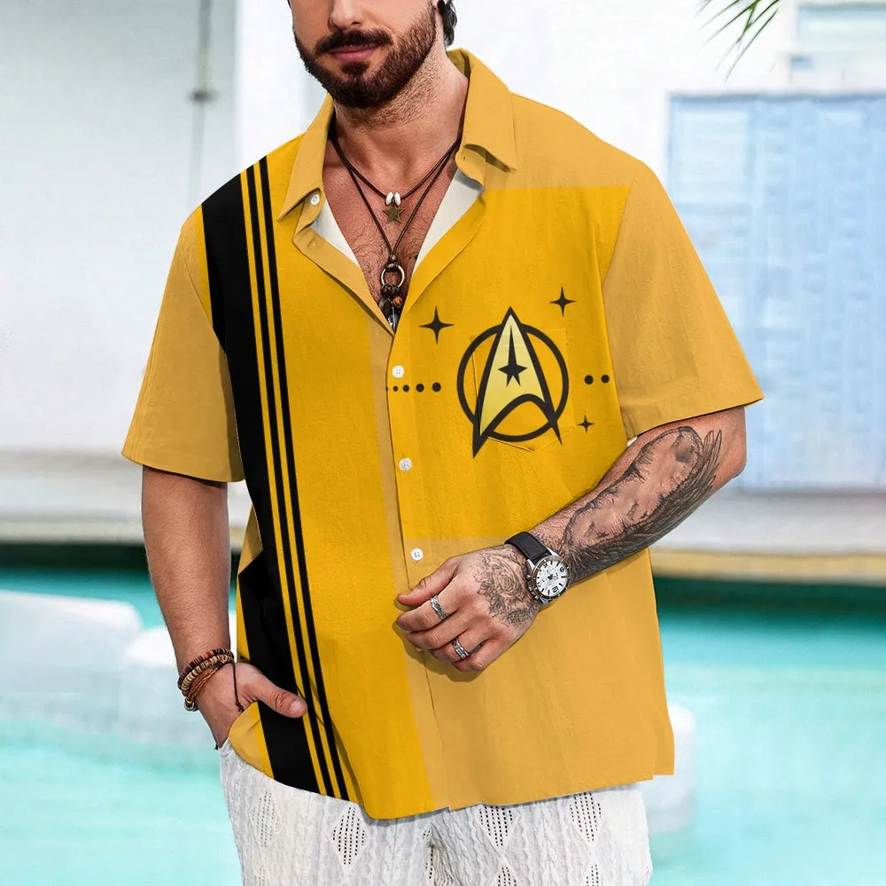 Men's Casual Star Chest Pocket Short Sleeve Shirt 2309000381