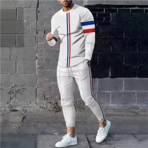 Men's Classic Striped Print Casual Long-Sleeved Two-Piece Set 2404001380