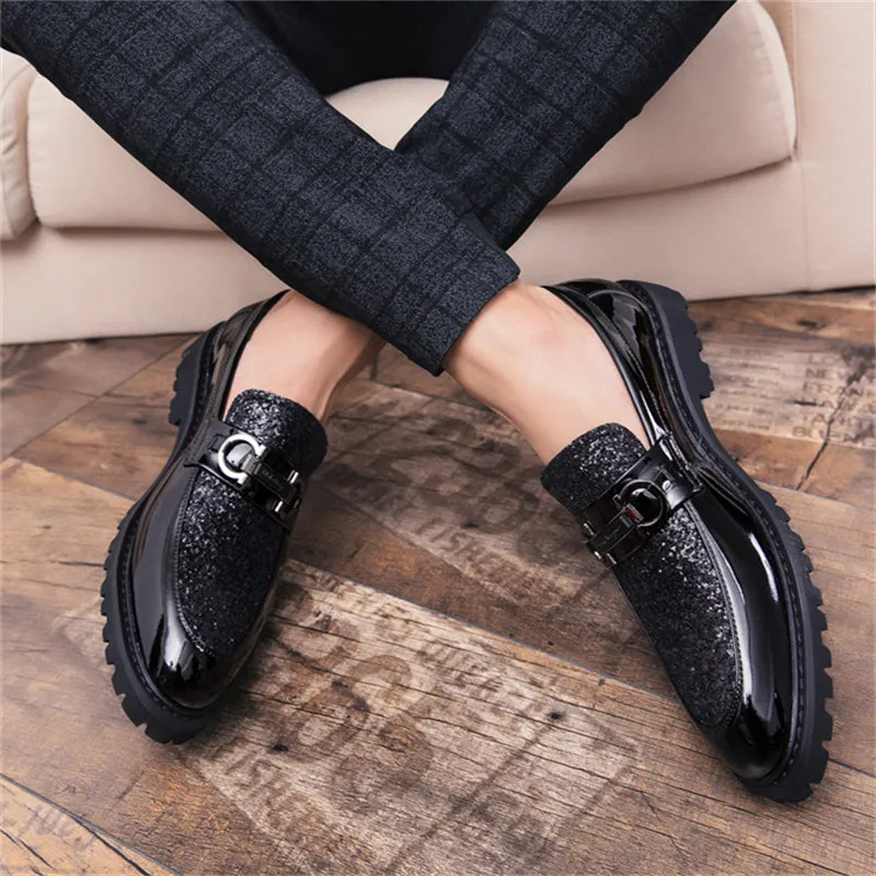 Men's Glitter Sequins Party Wedding Thick-Soled Formal Shoes