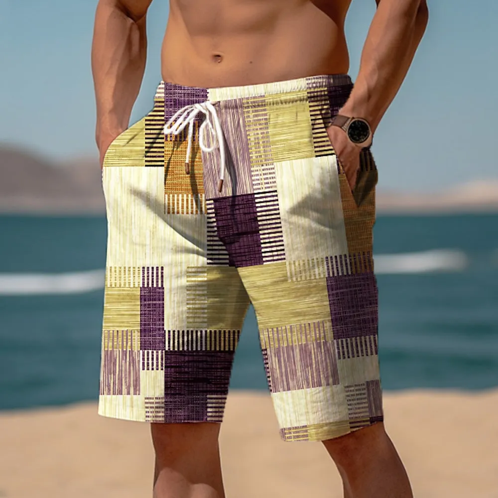 Men's Quick-Drying Multi-Color Geometric Patchwork Print Shorts