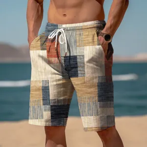 Men's Quick-Drying Multi-Color Geometric Patchwork Print Shorts