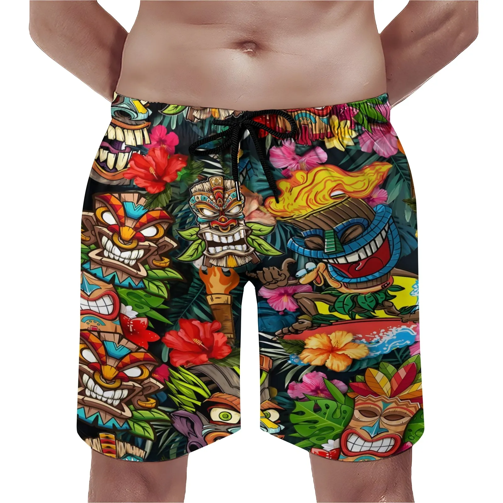 Men's Quick-Drying Multi-Color Tiki Art Print Shorts 2409004353