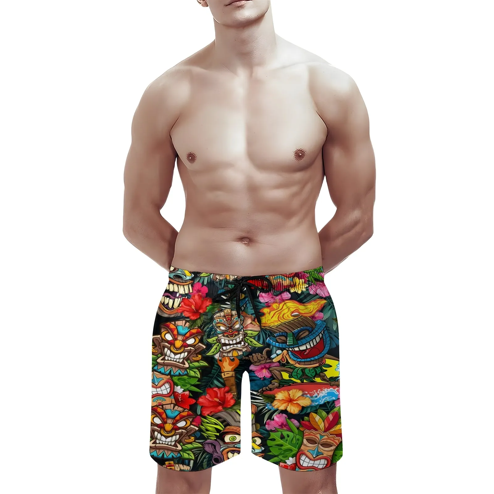 Men's Quick-Drying Multi-Color Tiki Art Print Shorts 2409004353