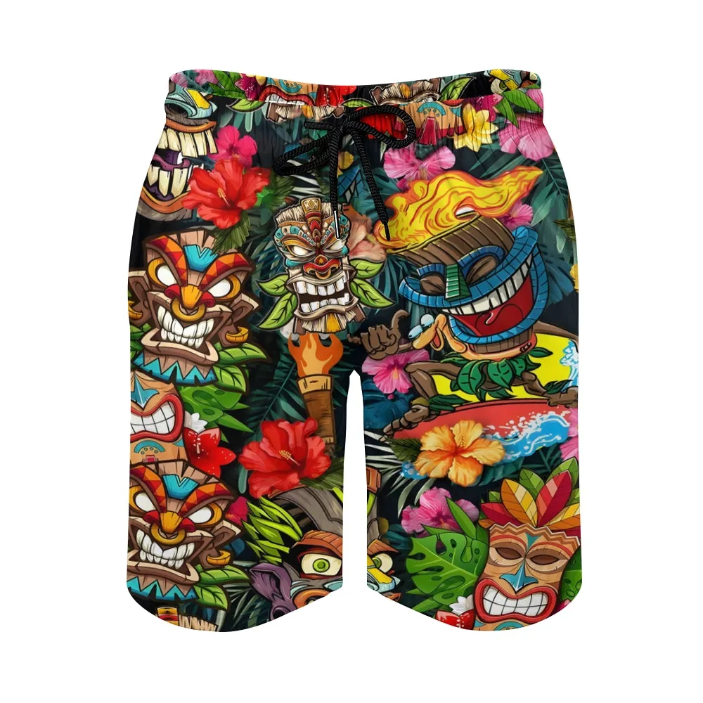 Men's Quick-Drying Multi-Color Tiki Art Print Shorts 2409004353