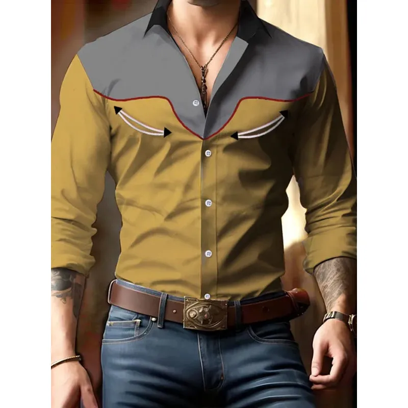 Men's Retro Western Contrast Print Shirt