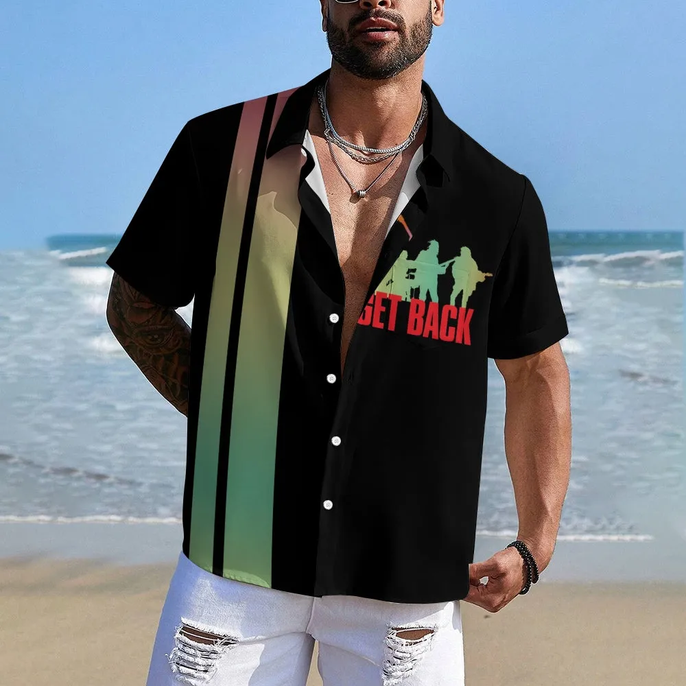 Men's Rock Band GET BACK Bowling Shirt Casual Short Sleeve Shirt 2404001067