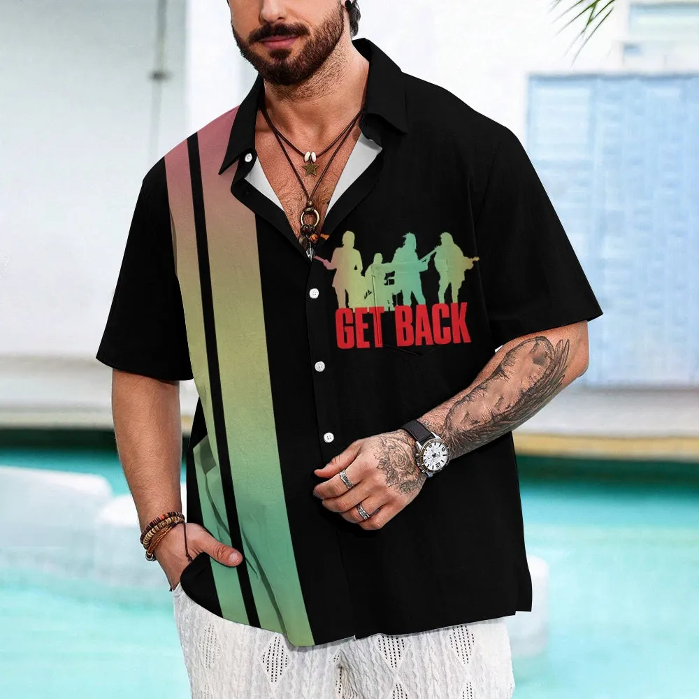 Men's Rock Band GET BACK Bowling Shirt Casual Short Sleeve Shirt 2404001067