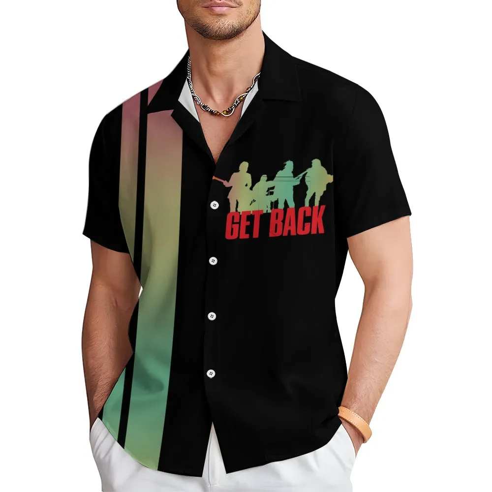 Men's Rock Band GET BACK Bowling Shirt Casual Short Sleeve Shirt 2404001067
