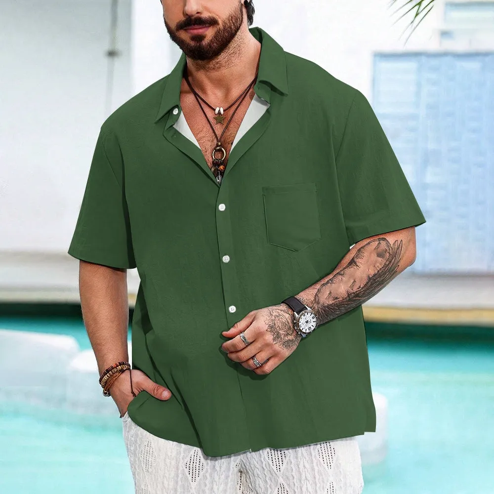 Men's Solid Color Casual Short Sleeve Shirt 2312000443