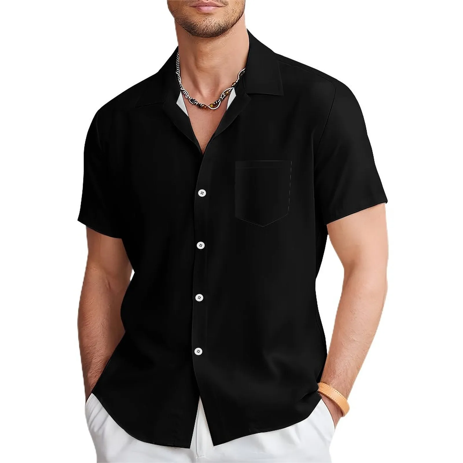 Men's Solid Color Casual Short Sleeve Shirt 2312000443