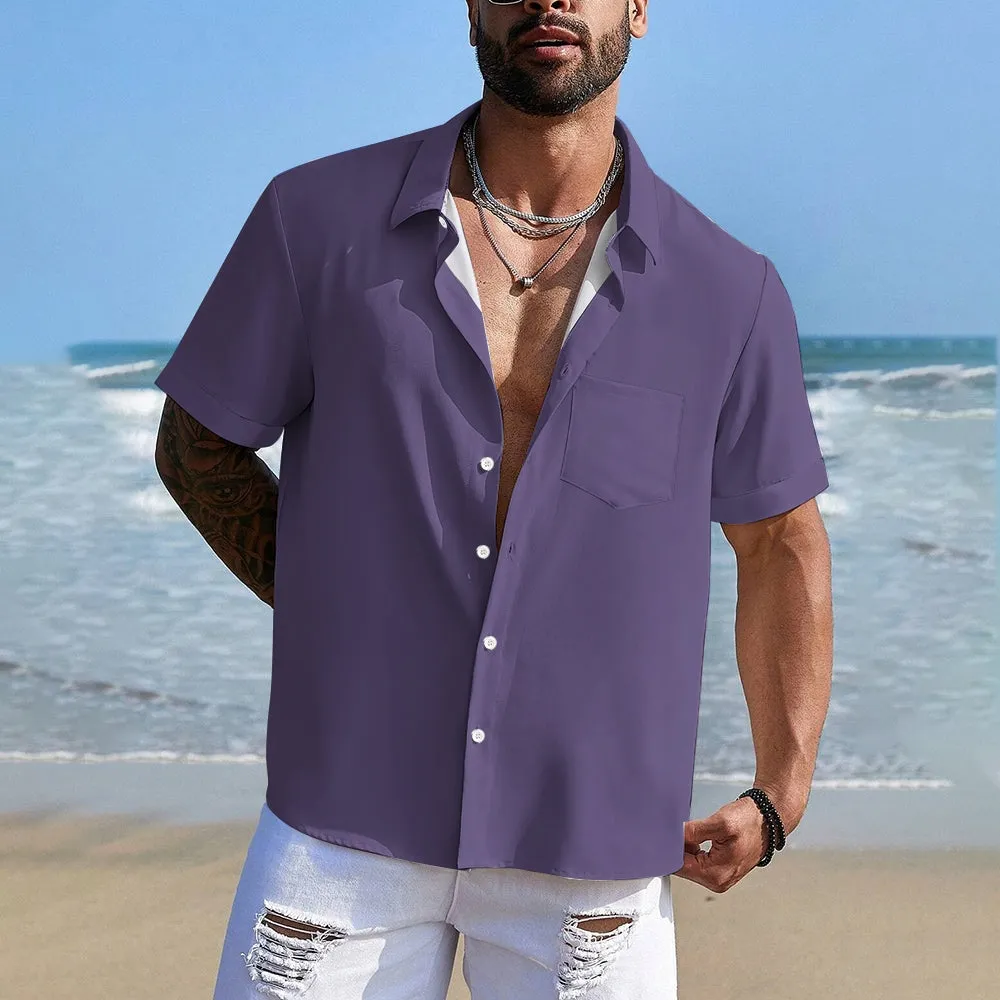 Men's Solid Color Casual Short Sleeve Shirt 2312000443
