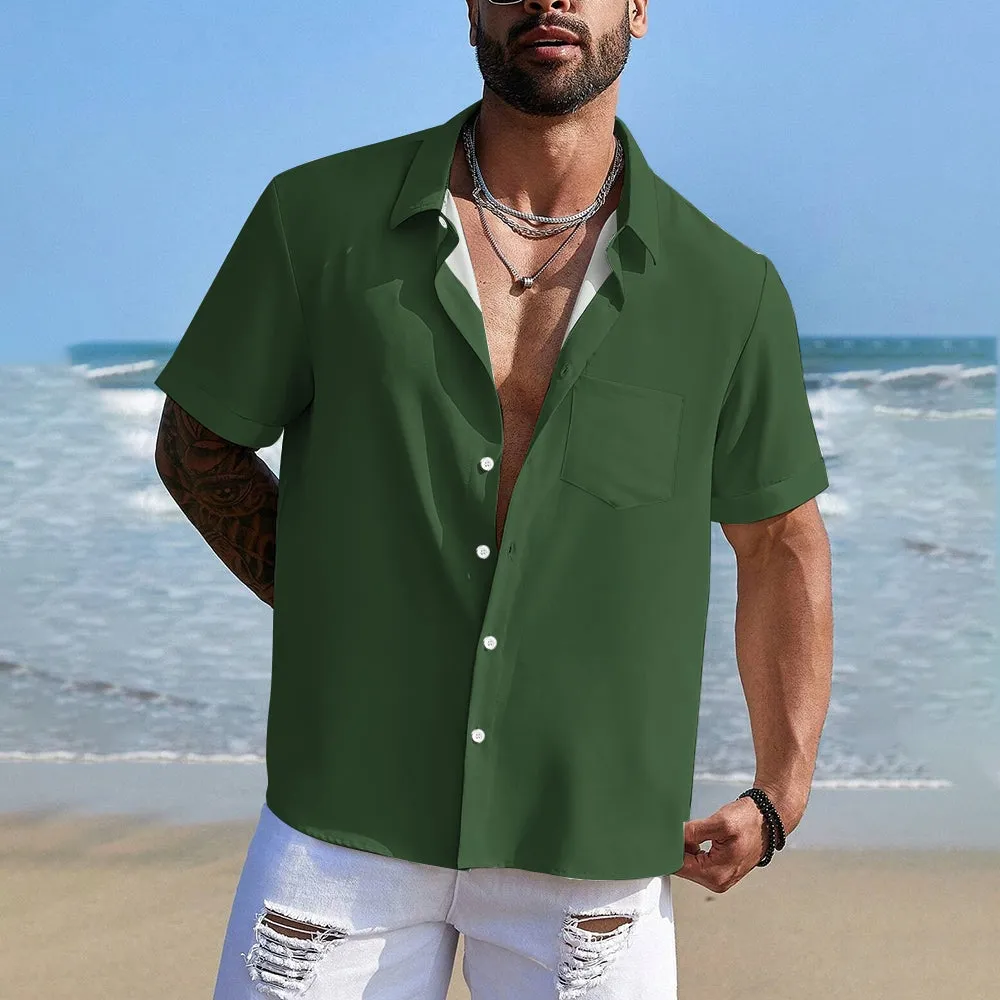 Men's Solid Color Casual Short Sleeve Shirt 2312000443
