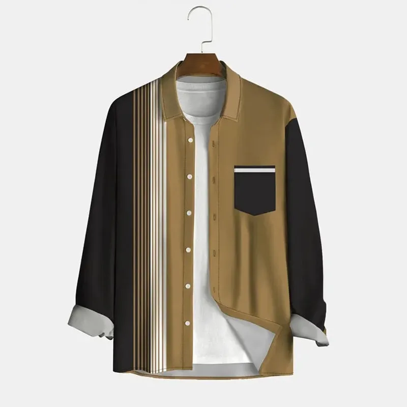 Men's Stripes Printed Vacation Casual Long Sleeve Shirt 2411012774
