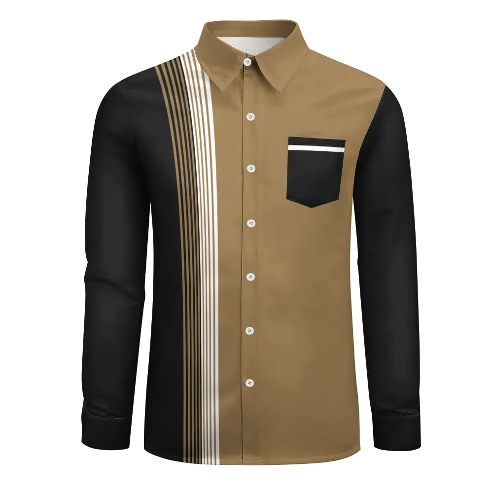 Men's Stripes Printed Vacation Casual Long Sleeve Shirt 2411012774