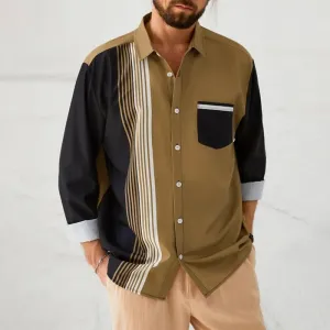 Men's Stripes Printed Vacation Casual Long Sleeve Shirt 2411012774