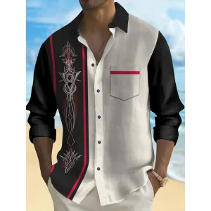 Men's Vintage Pinstripe Car Bowling Cartoon Long Sleeve Shirt