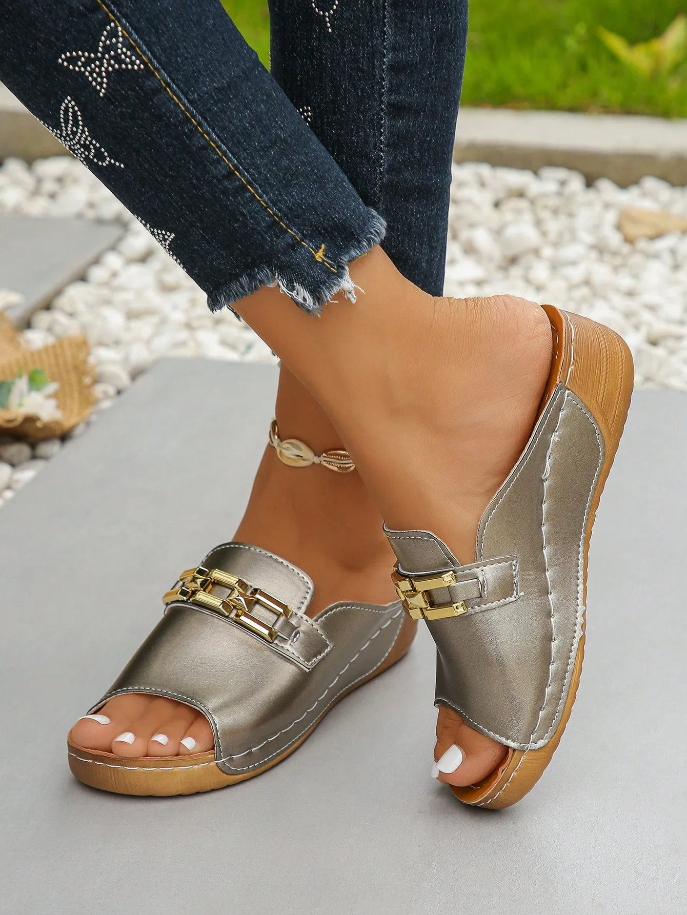 Metal Buckle Open Toe Sandals