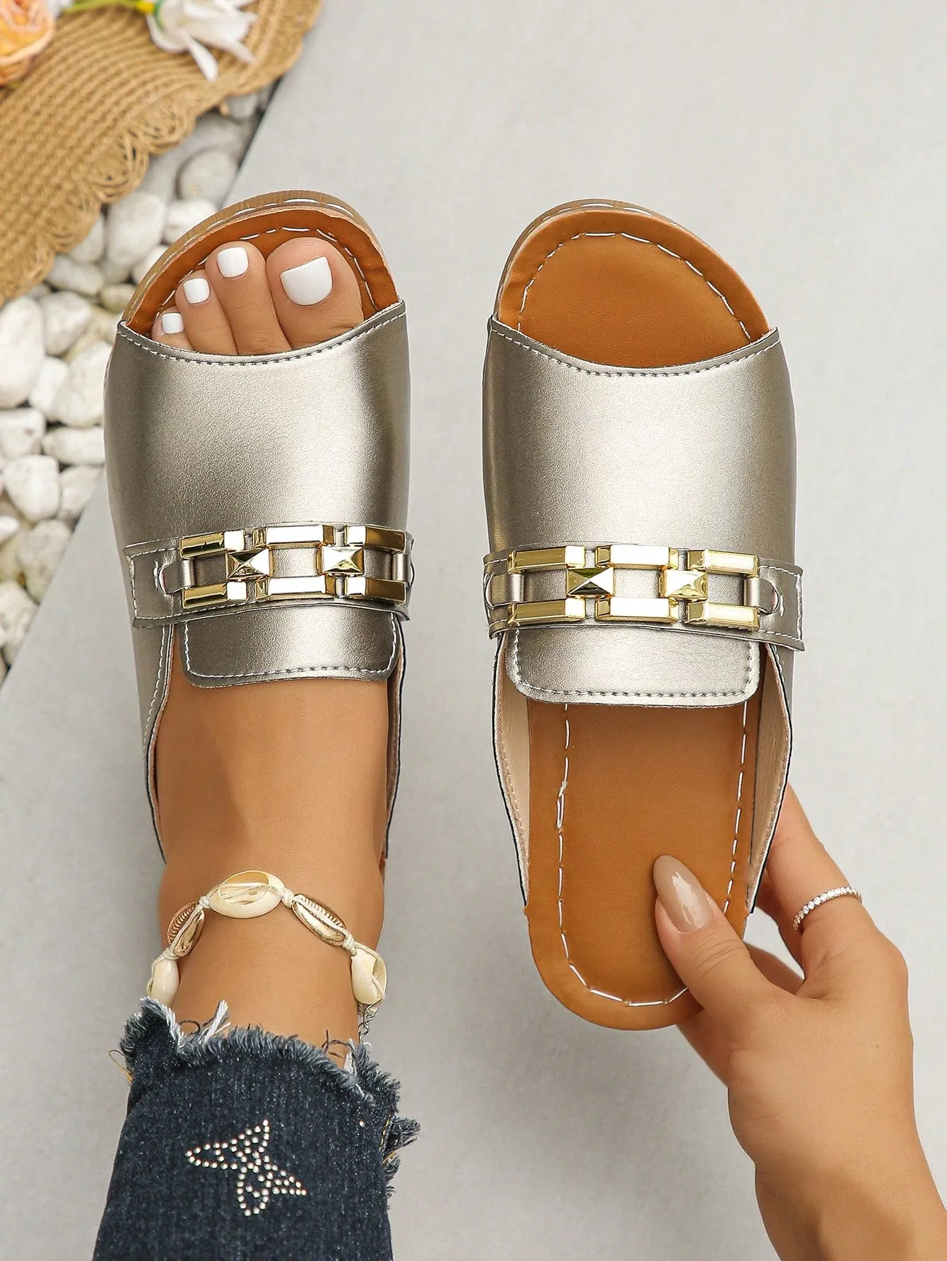 Metal Buckle Open Toe Sandals