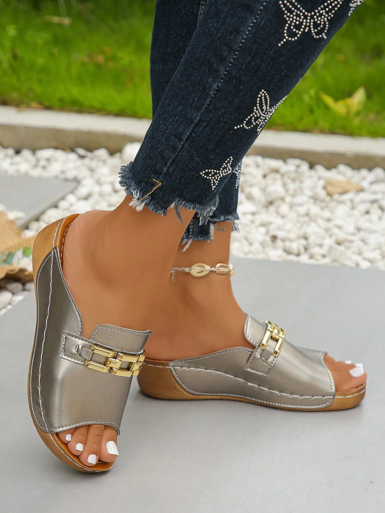 Metal Buckle Open Toe Sandals