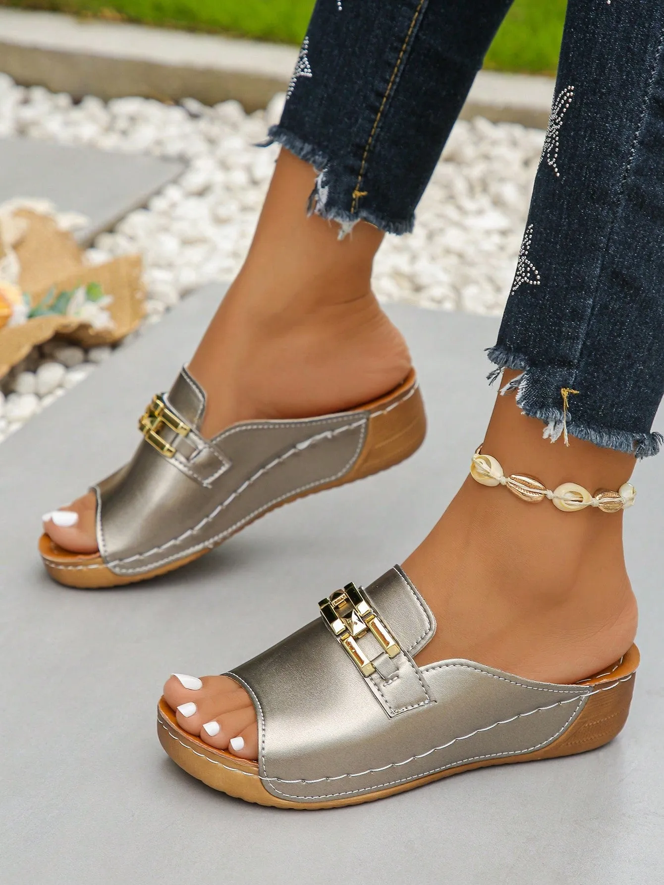 Metal Buckle Open Toe Sandals