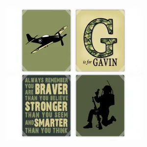 Military Army Camouflage Nursery Wall Art - Set of 4