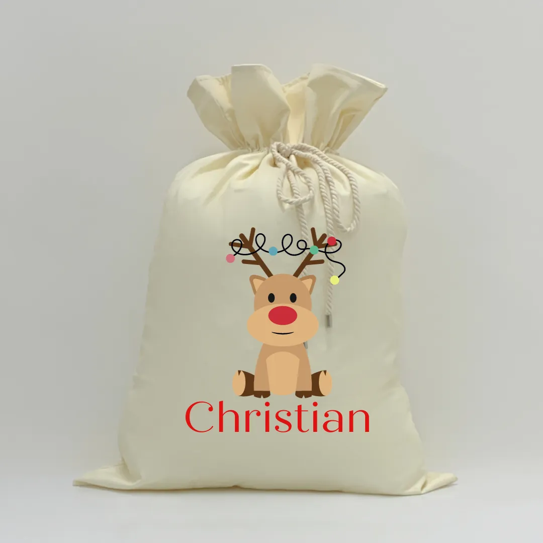MLW By Design - Personalised Xmas Light Reindeer Santa Sack