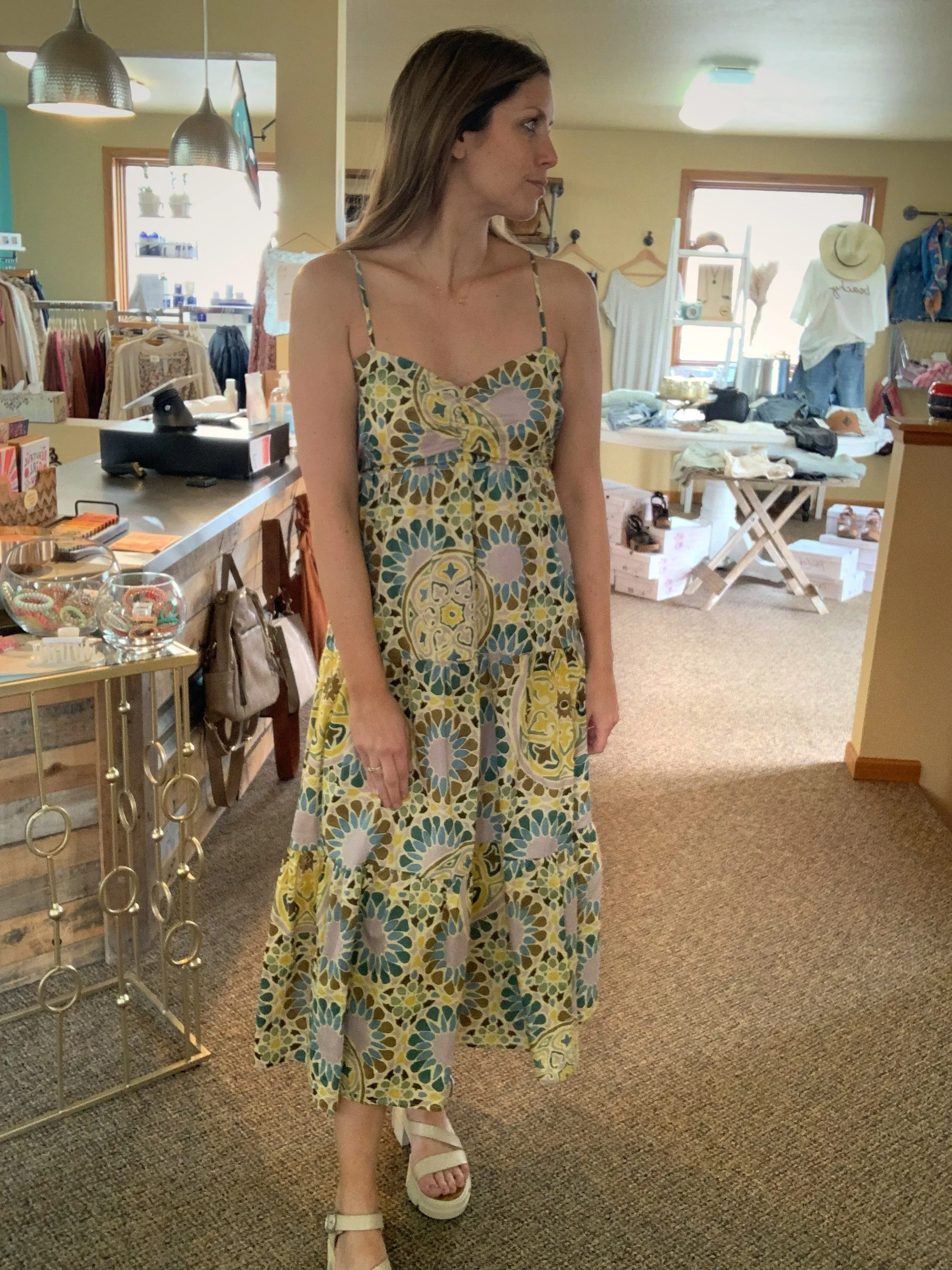 moroccan tile tie back midi dress