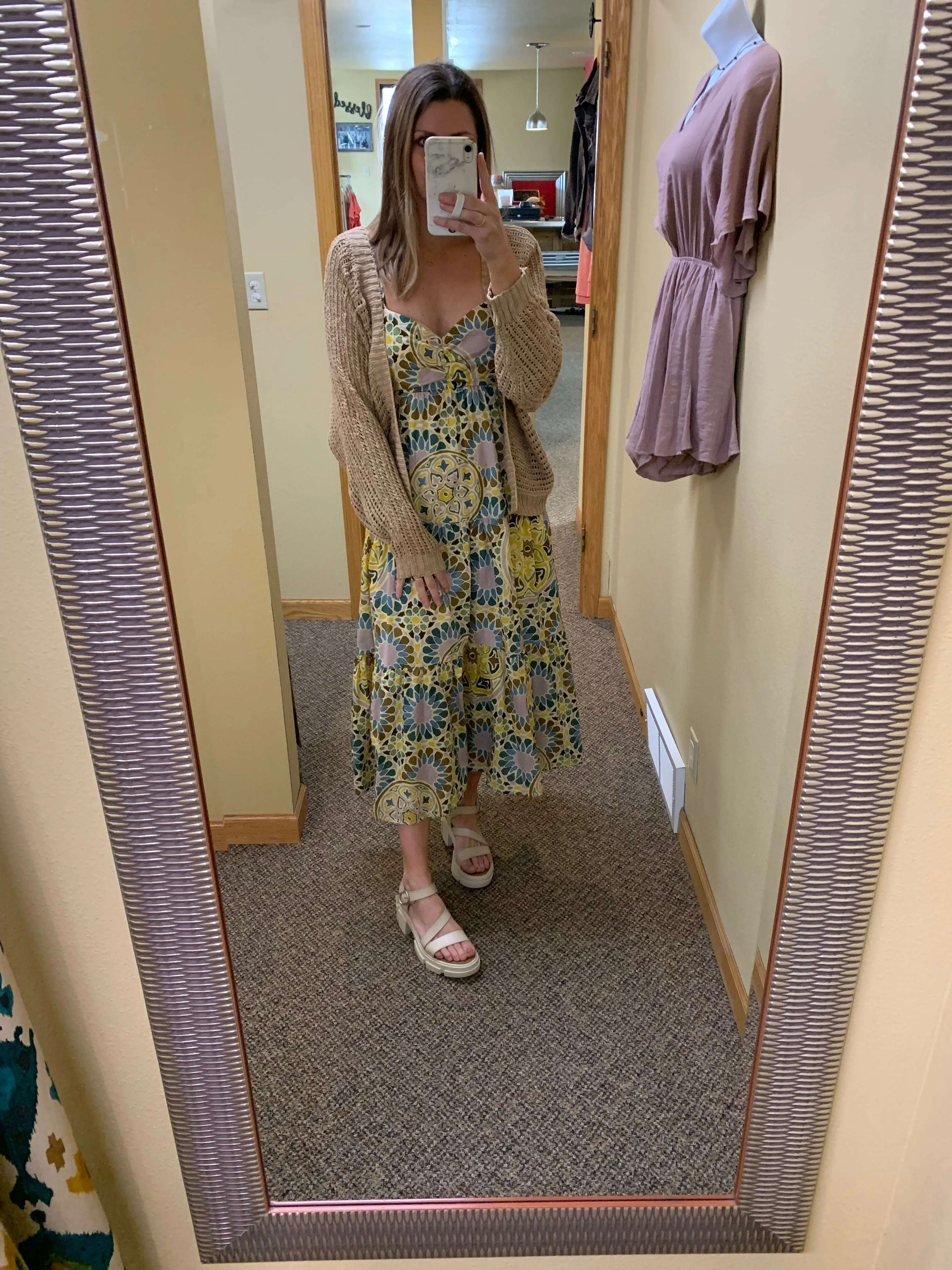 moroccan tile tie back midi dress