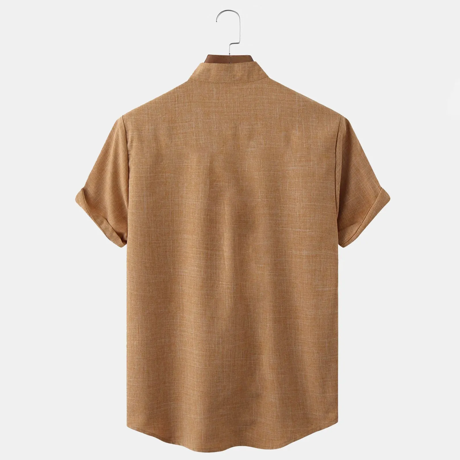 Music Guitar Print Comfortable Linen Stand Collar Shirt