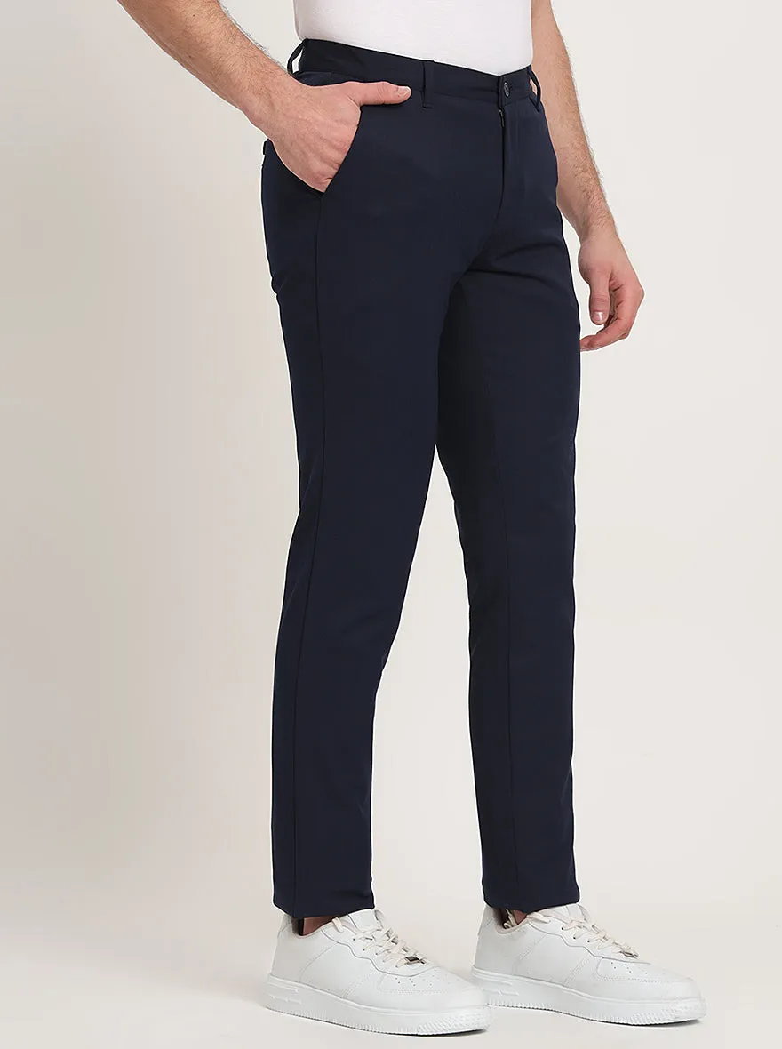 Navy Blue Solid Venice Fit Casual Trouser | JadeBlue