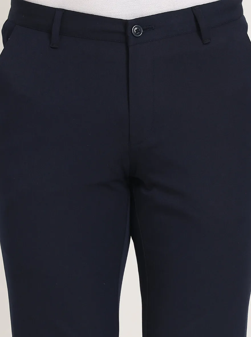 Navy Blue Solid Venice Fit Casual Trouser | JadeBlue