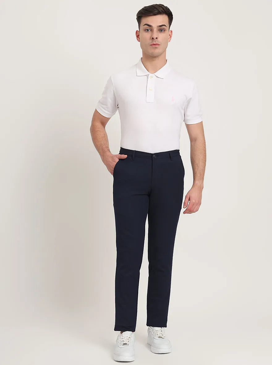 Navy Blue Solid Venice Fit Casual Trouser | JadeBlue