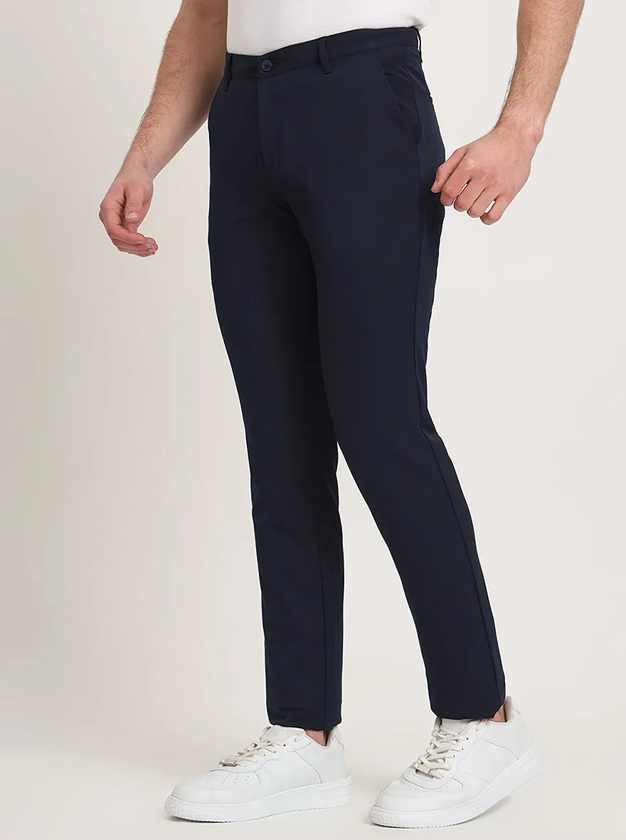 Navy Blue Solid Venice Fit Casual Trouser | JadeBlue