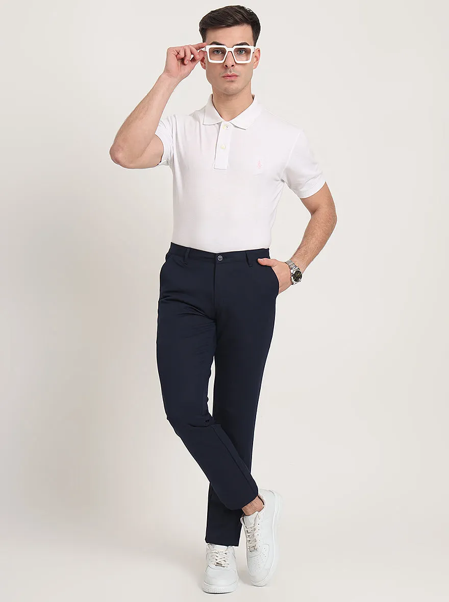 Navy Blue Solid Venice Fit Casual Trouser | JadeBlue