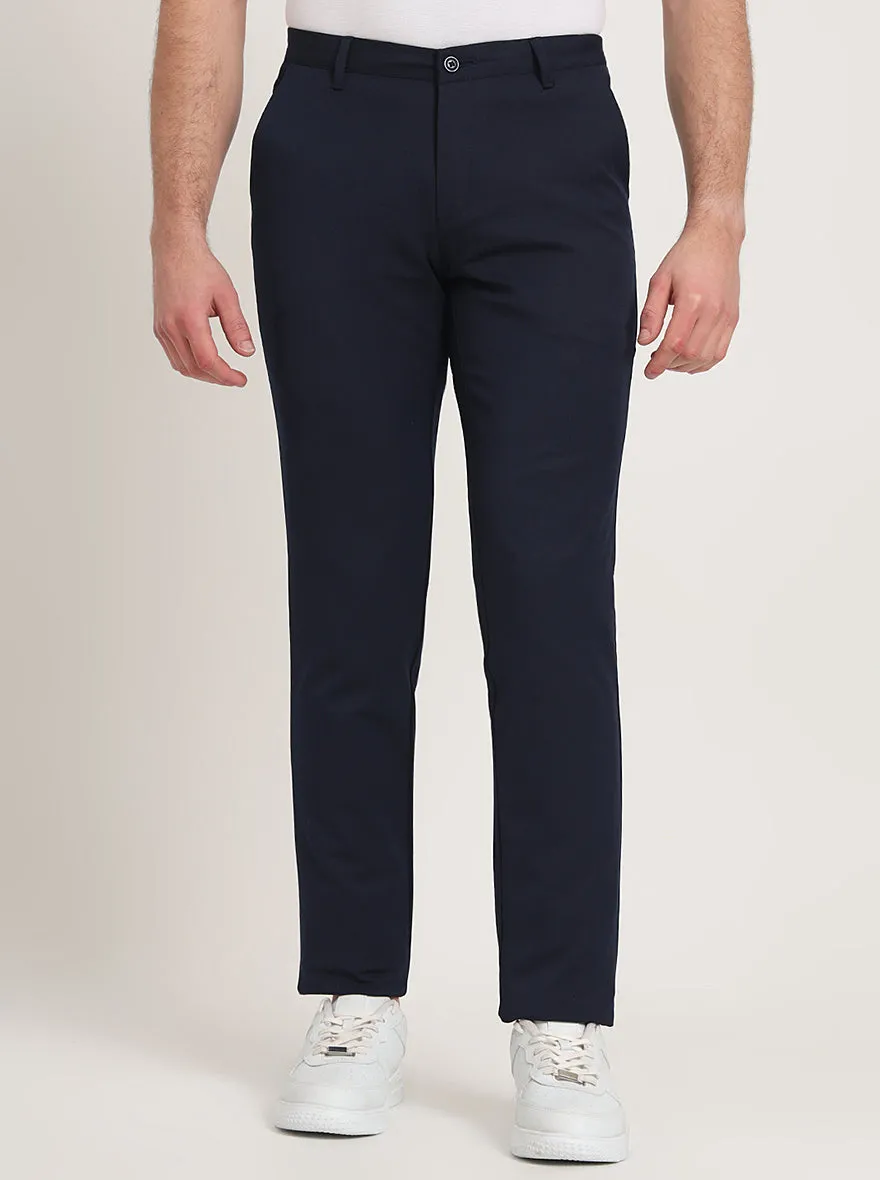Navy Blue Solid Venice Fit Casual Trouser | JadeBlue
