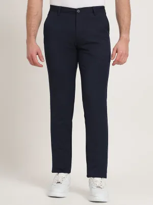 Navy Blue Solid Venice Fit Casual Trouser | JadeBlue