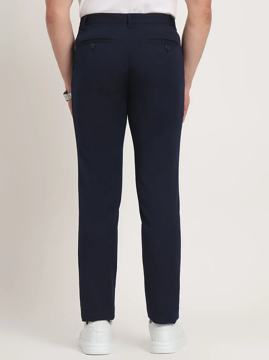 Navy Blue Solid Venice Fit Casual Trouser | JadeBlue