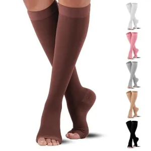 NEW Open Toe Compression Socks 20-30 mmHg Knee High Toeless Stockings, Brown, One Size