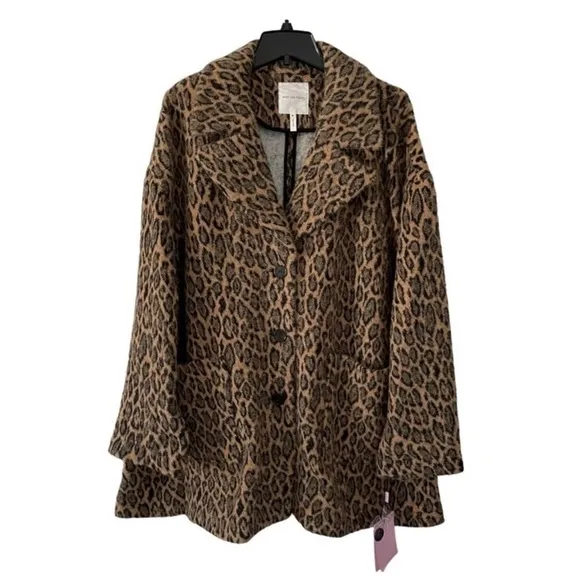 NWT Avec Les Filles Leopard Print Faux Fur Coat Jacket Sz 2X