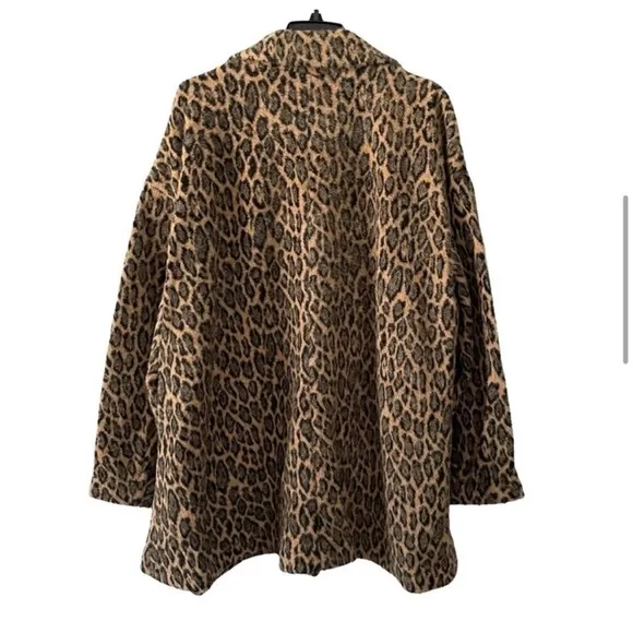 NWT Avec Les Filles Leopard Print Faux Fur Coat Jacket Sz 2X